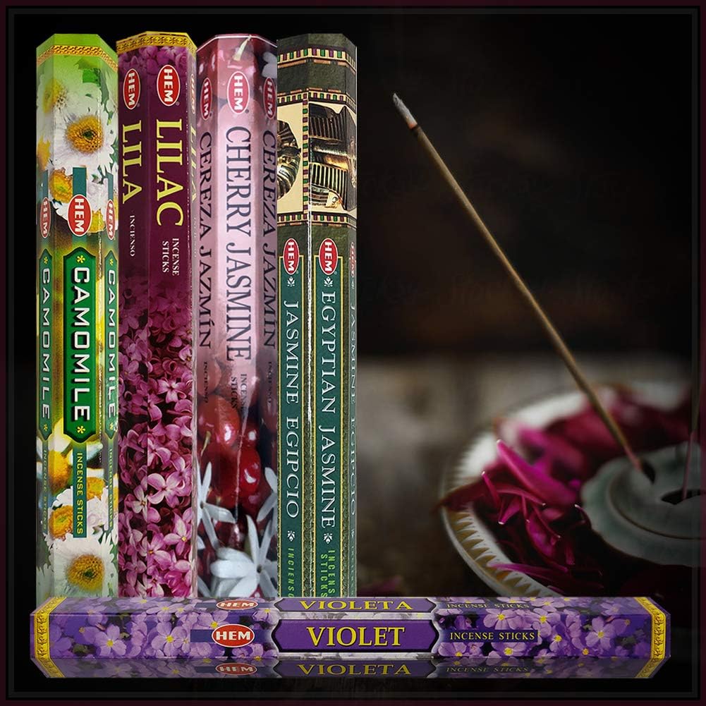 TRUMIRI Incense Sticks Variety Pack #13: 5 Fragrances (Egyptian Jasmine, Cherry Jasmine, Lilac, Camomile, Violet) - 100 Sticks (20 of Each) with Holder