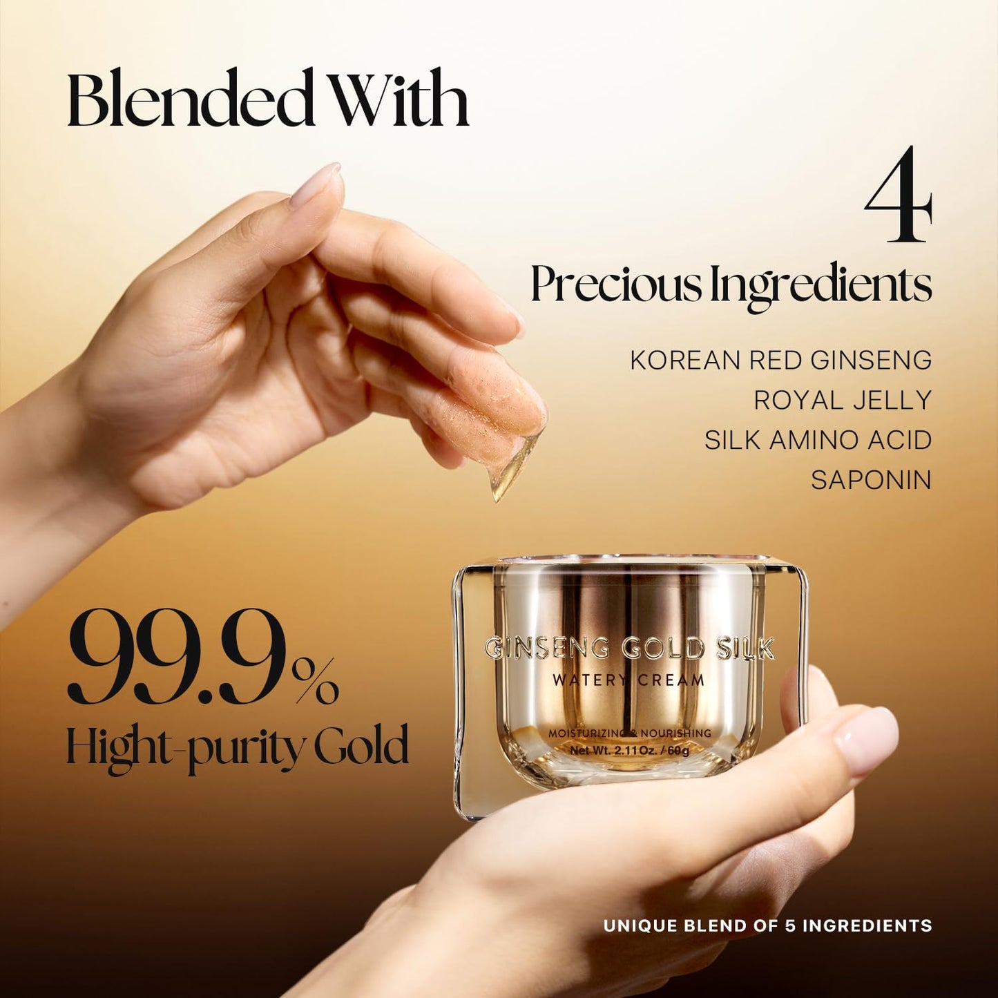 Nature Republic Ginseng Gold Silk Watery Cream 2.11 Oz(60g) | 6 Years Korean Ginseng, 99.9% Pure