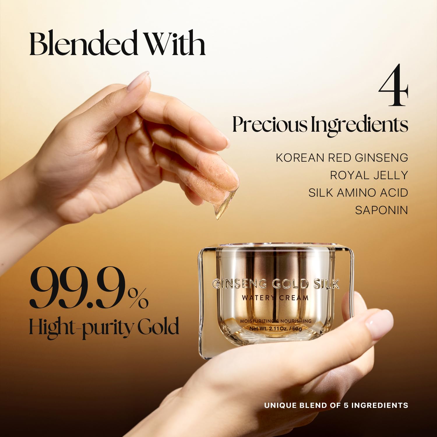 Nature Republic Ginseng Gold Silk Watery Cream 2.11 Oz(60g) | 6 Years Korean Ginseng, 99.9% Pure