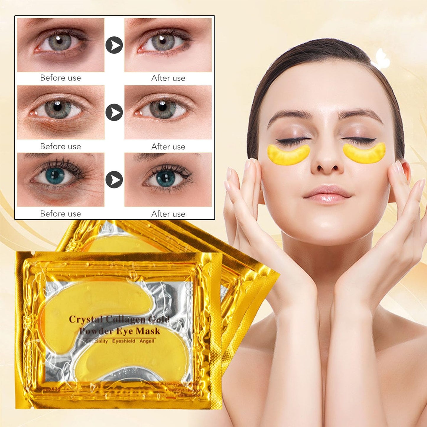 32 Pairs Eye Masks & Lip Mask, 24K Collagen Under Eye Patches for Dark Circles and Puffy Eyes, Reduce Lip Wrinkles, Anti Chapped & Remove Lip Dead Skin, Nourishes the Lip & Eye Skin (Gold)