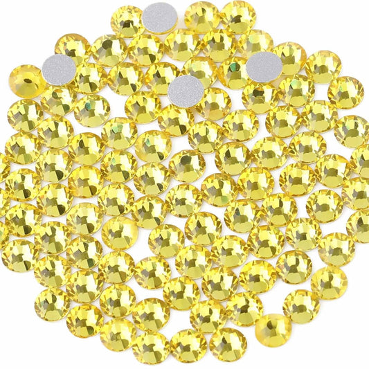 Beadsland 288pcs Flat Back Crystal Rhinestones Round Gems for Nail Art and Craft Glue Fix,Lemon