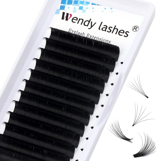 Easy Fan Volume for Lash Artists: Wendy, Handmade Fans for Eyelash Extensions, Self Fanning, Blooming, C-KH, Black, D-0.05-14