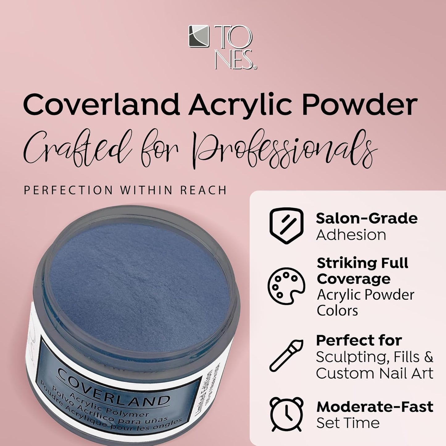 Tones Coverland Acrylic Nail Powder "Nightfall" - Limited Edition Acrylic Powder for Nail Design, Sculpting, and Masking Nail Bed Imperfections - Professional Acrylic Nail Supplies - (1.5 Oz)