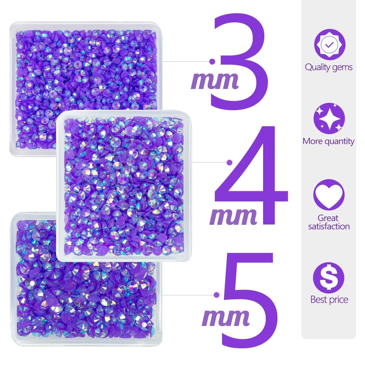 Dark Purple AB Resin Rhinestones for Crafting 3mm 4mm 5mm Violet Flatback Jelly Stones Bulk SS10 SS16 SS20 Non-Hotfix Diamonds Crystals Gems for Nails Face Eyes Makeup Body Tumblers DIY Crafts