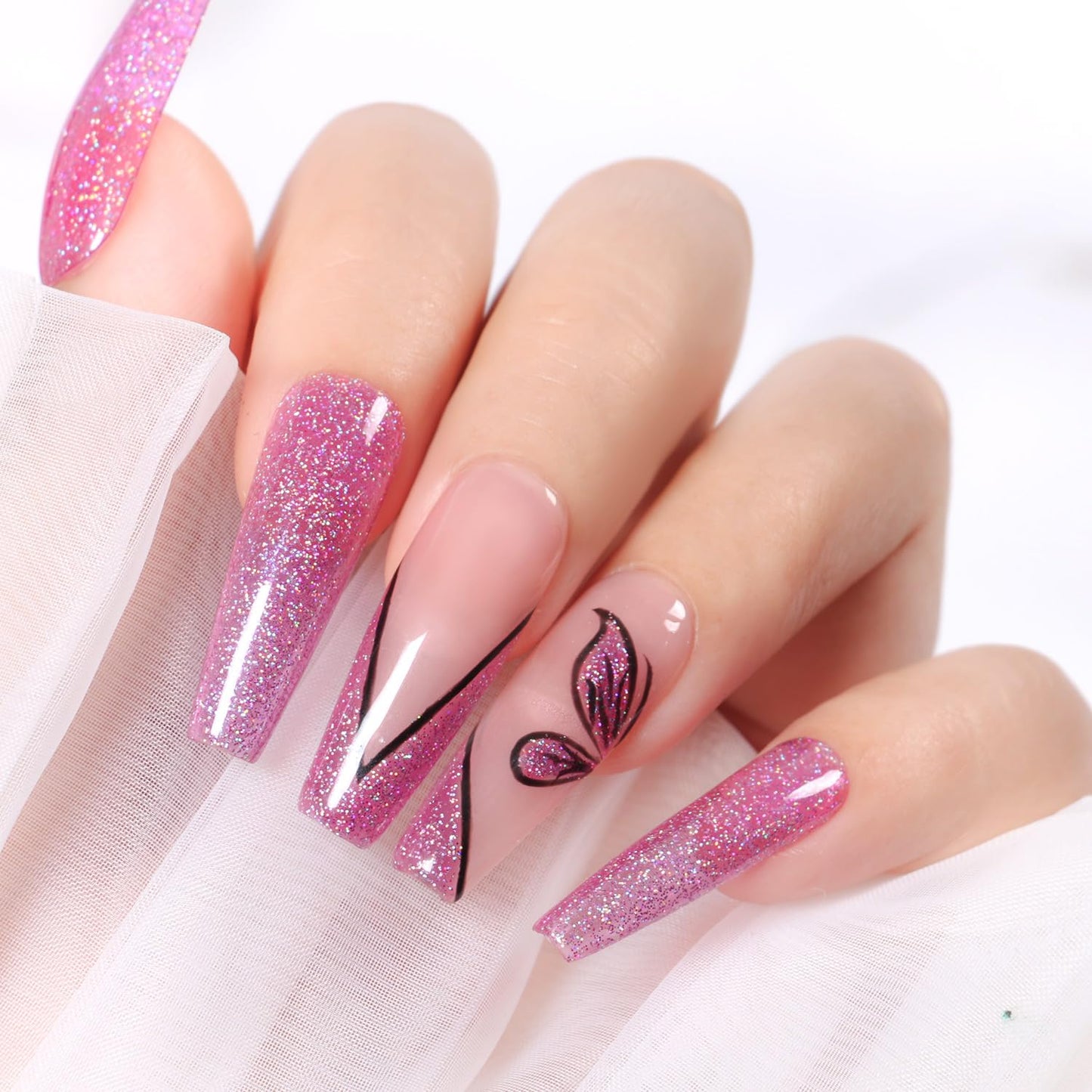 Major Dijit Quick Dry Nail Polish 12ml/0.41fl oz Glitter VioletRed Regular Nail Lacquer Fast Drying & Long Lasting Nail Polish Nail Art Effect for Nail Salon