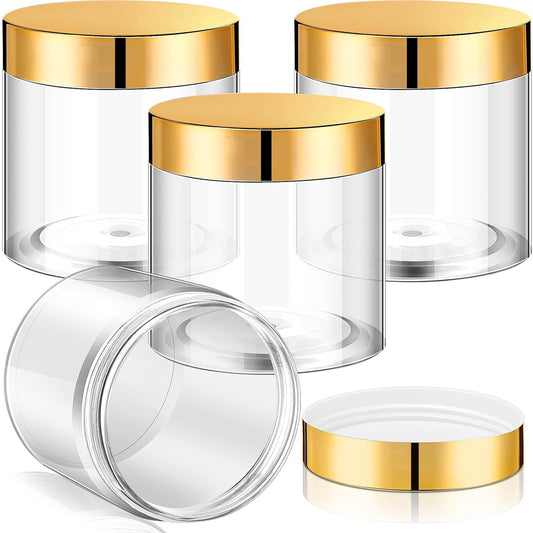 Patelai 4 Pieces Round Wide-mouth Leak Proof Plastic Container Jars with Lids for Travel Storage Makeup Beauty Products Face Creams Oils Salves Ointments DIY Making(2 Ounce,Gold)