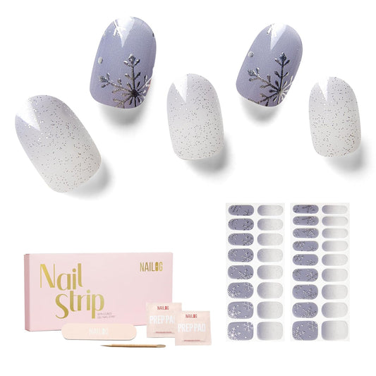 NAILOG Semi Cured Gel Nail Strips - 34 pcs Salon-Quality Winter Nail Wraps with Soft Gel Finish