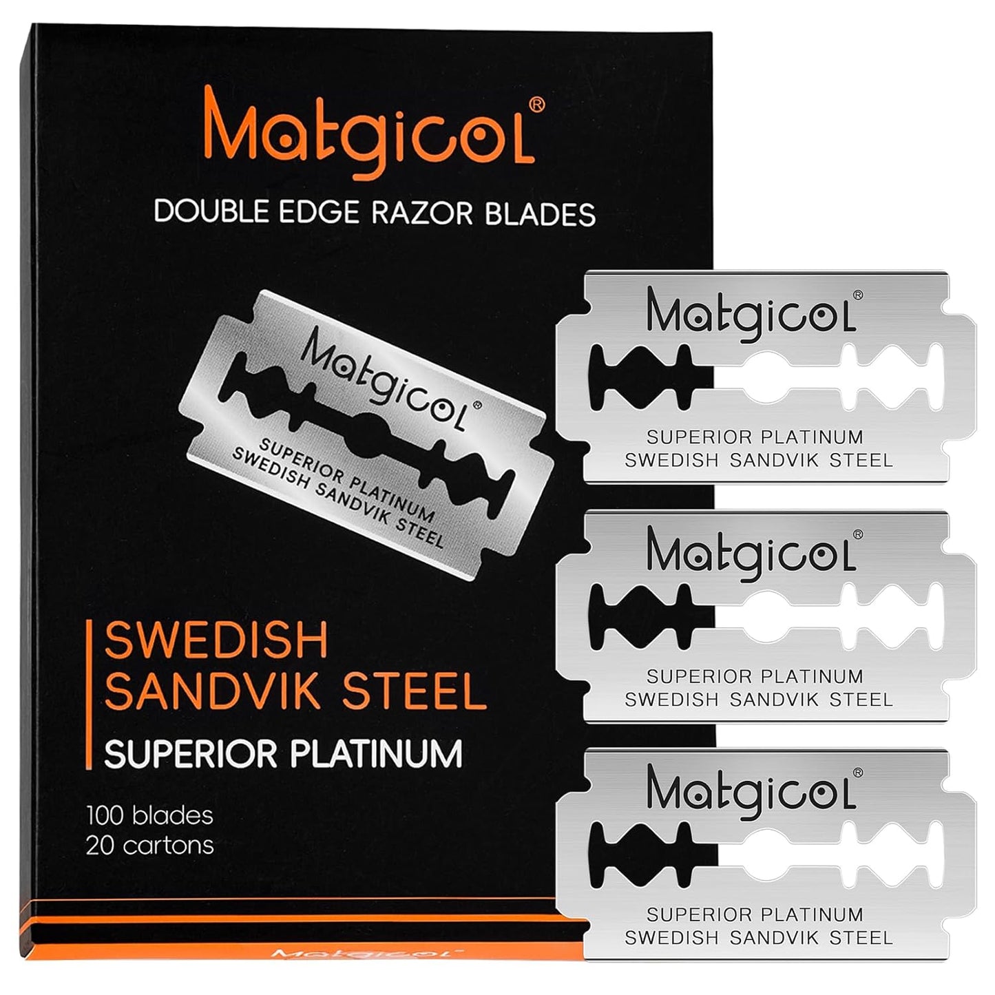 Double Edge Safety Razor Blades - 100 Count Premium Platinum Swedish Steel Blades for Men & Women’s Razors with a Smooth Precise and Clean Shave