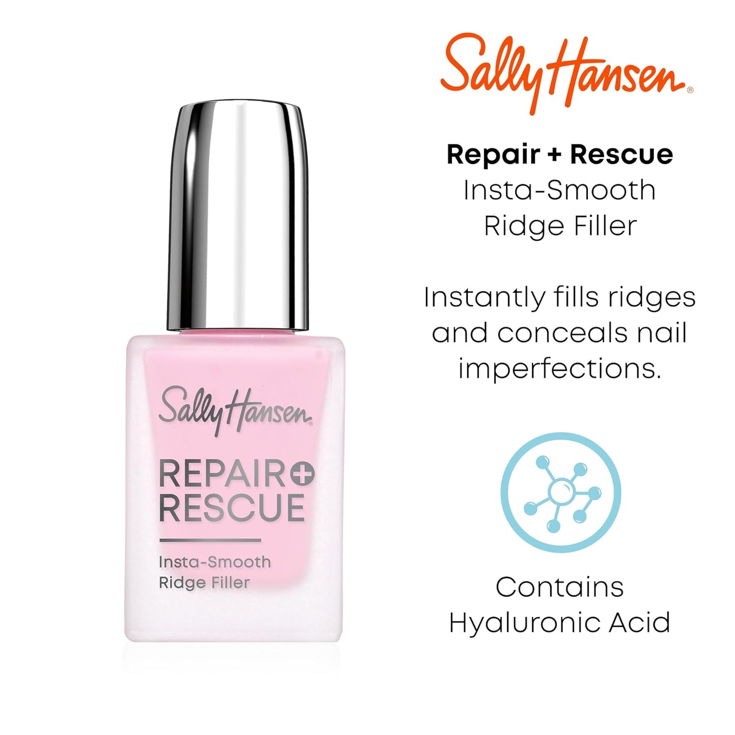 Sally Hansen® Repair + Rescue, Insta-Smooth Ridge Filler, Contains Hyaluronic Acid, Conceals Nail Imperfections, Smoothens Nail