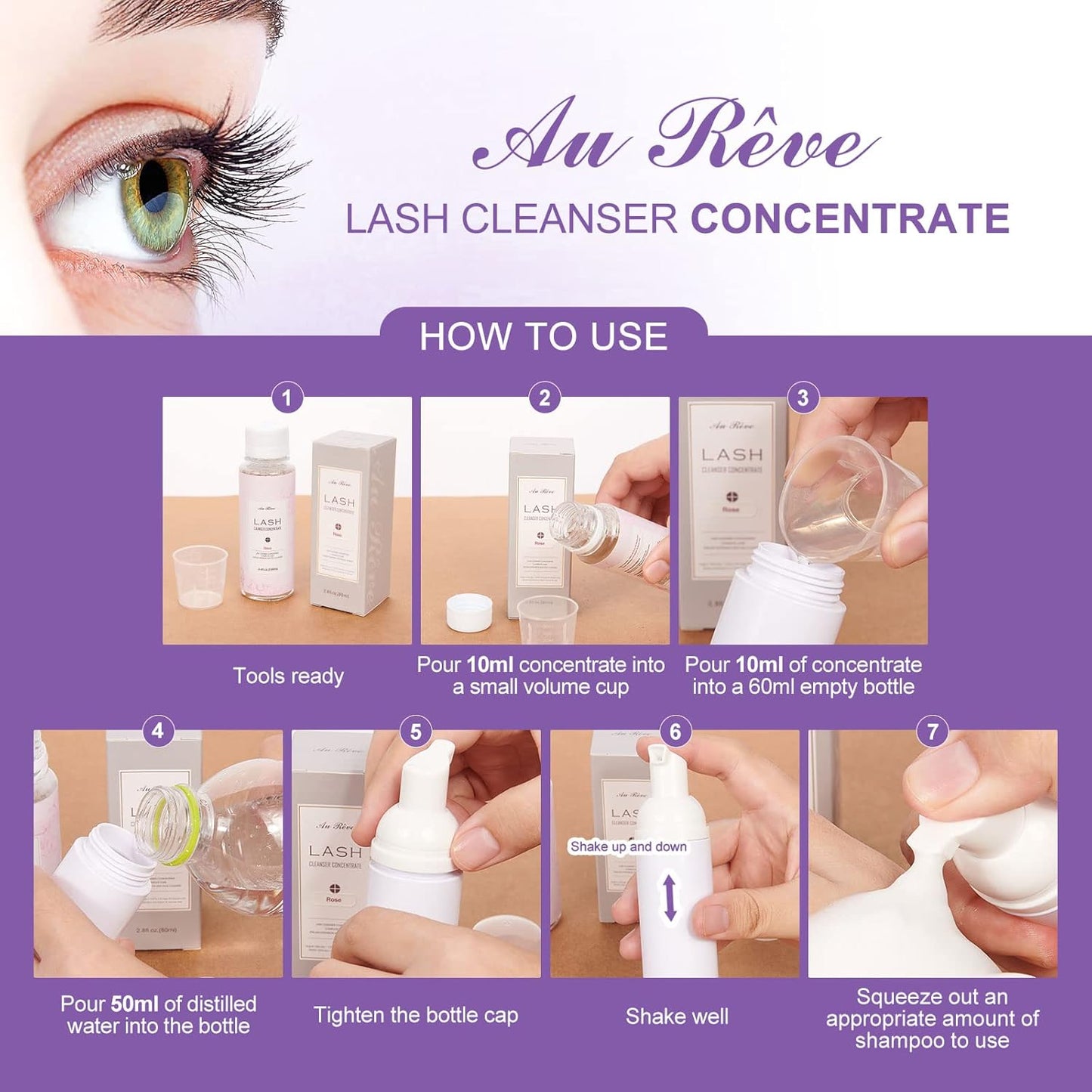 Eyelash Cleanser Concentrate 100ml Eyelash Extension Cleanser Inside the Eyelash Extension Kit Oil-Free Eyelash Extension Shampoo Perfect for Salon-Can Make Ten 60ml bottles of Lash Shampoo，Lavender