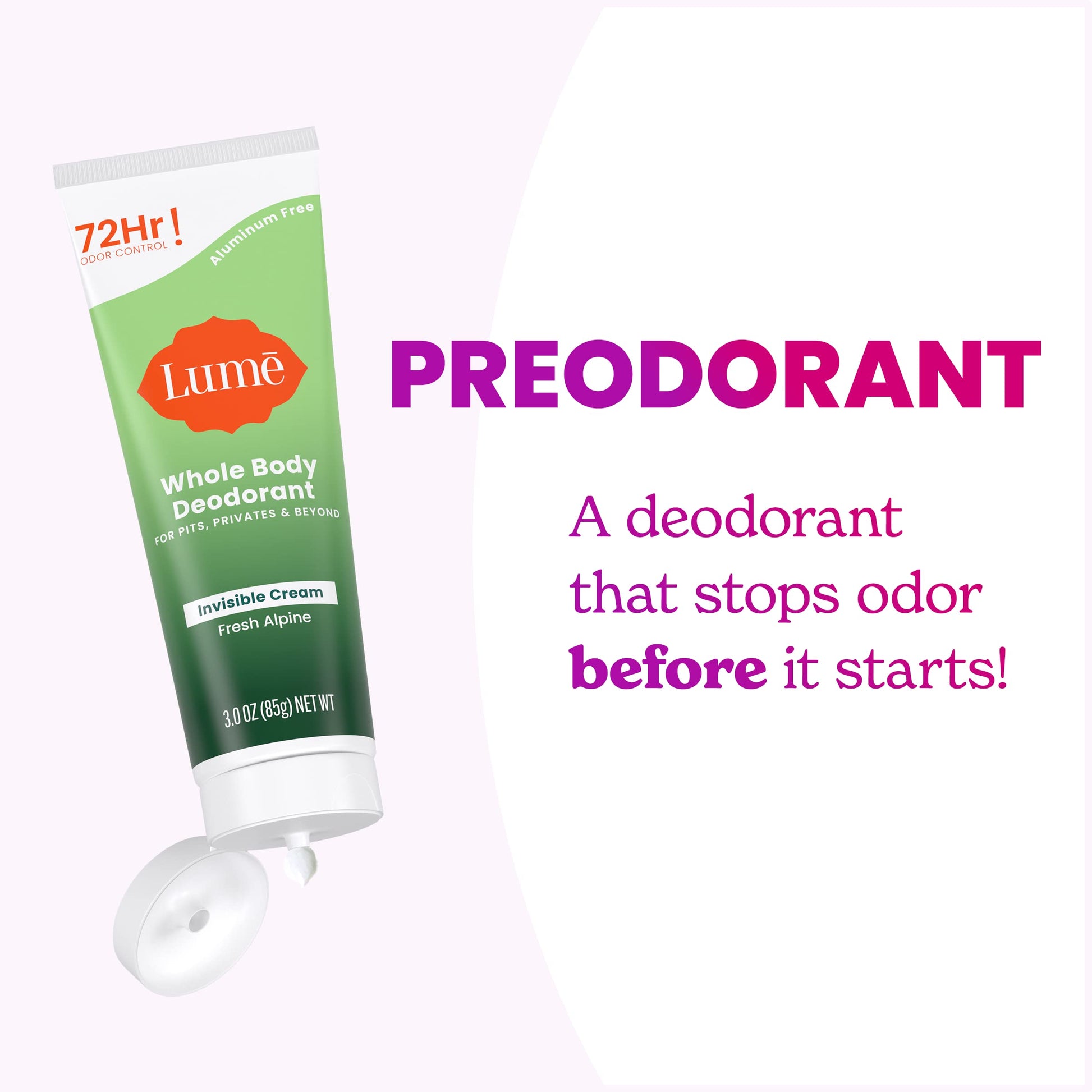 Lume Whole Body Deodorant - Cream Tube - 3 oz, 2 pk (Fresh Alpine)