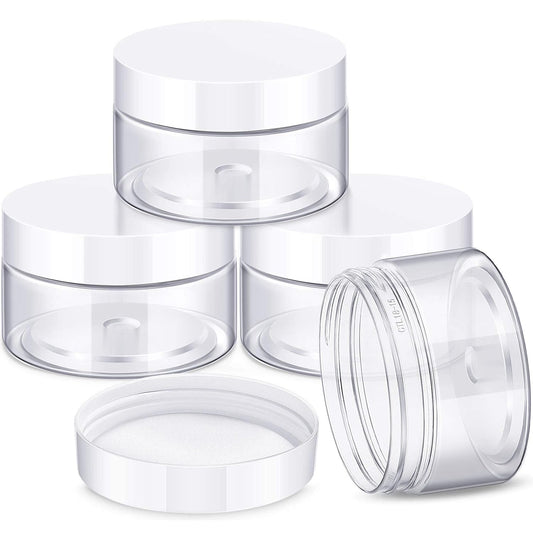 Patelai 4 Pieces Round Wide-mouth Leak Proof Plastic Container Jars with Lids for Travel Storage Makeup Beauty Products Face Creams Oils Salves Ointments DIY Making(4 Ounce,White)