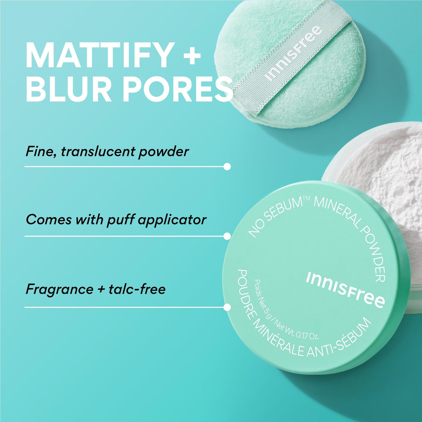 innisfree No Sebum Matte Mineral Powder | Korean Loose Setting Powder for Oil and Shine Control |