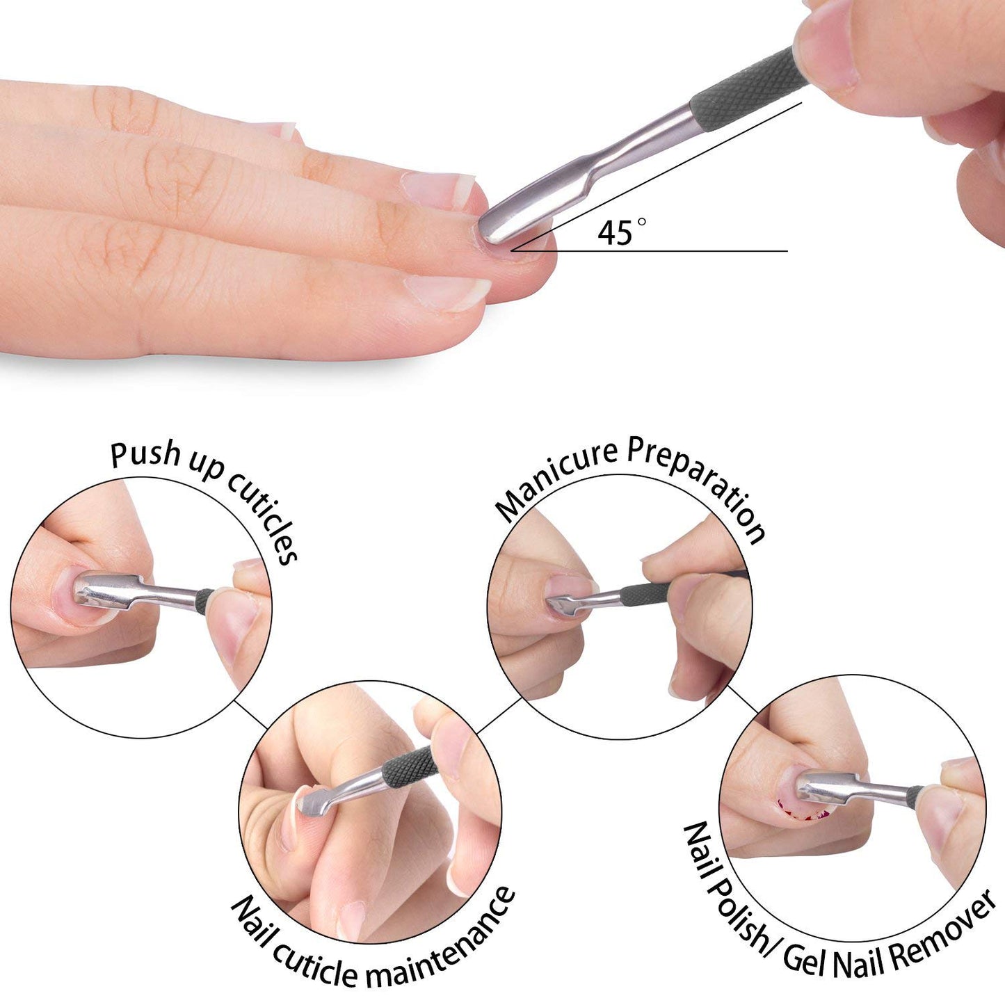 Ejiubas Cuticle Trimmer with Cuticle Pusher Cuticle Nipper Professional Grade Stainless Steel Cuticle Remover Cutter Clipper Durable Pedicure Manicure Tools (Grey)