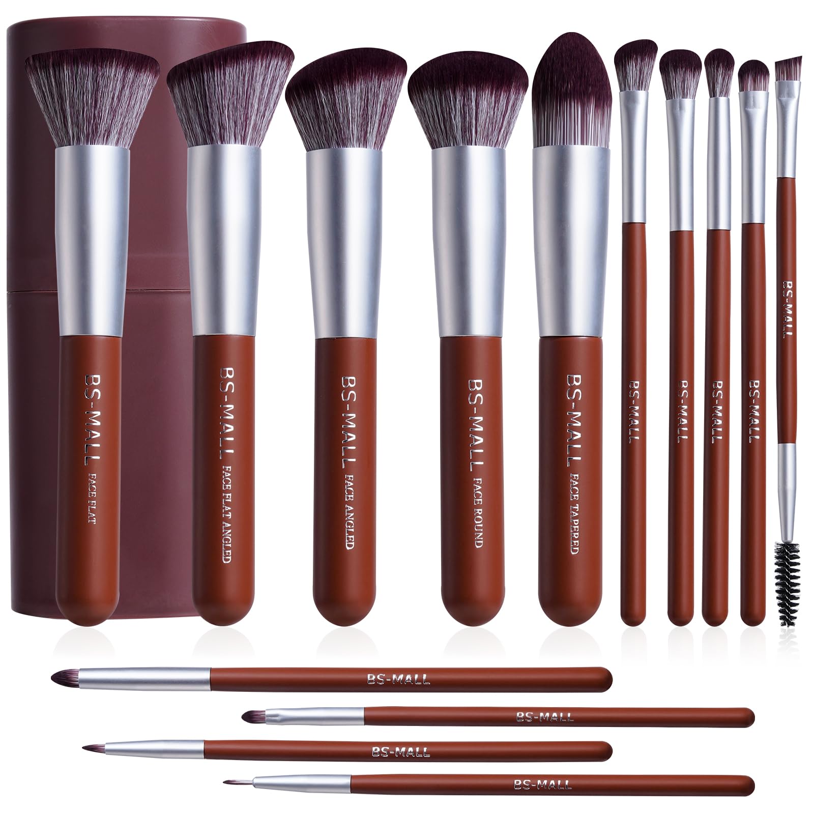 BS-MALL Makeup Brush Set 14 Pcs With Case - Foundation Brush, Concealer Brush, Blush Brush &