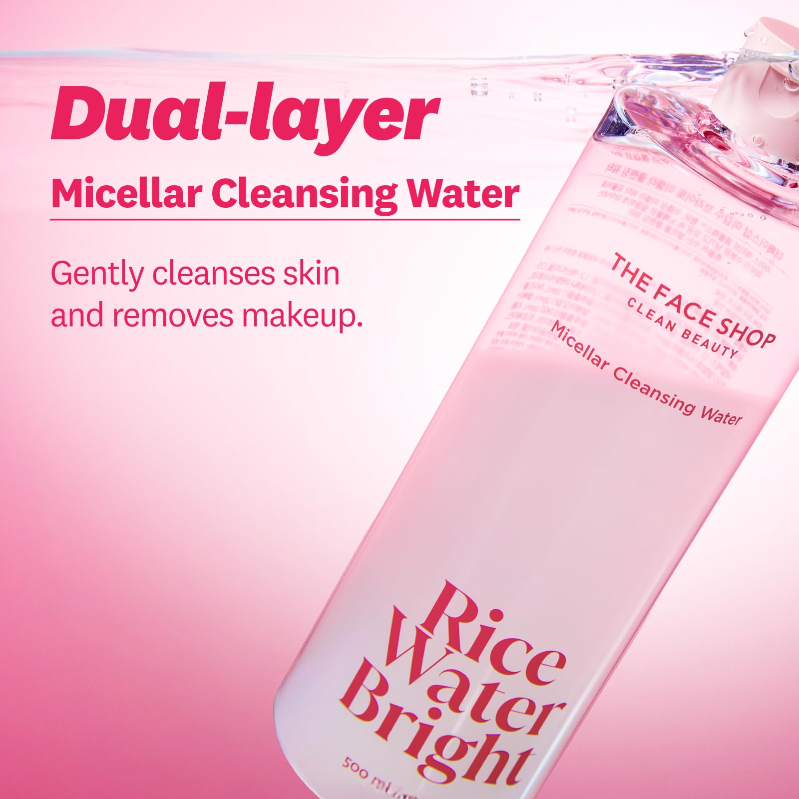 The Face Shop Rice Water Bright Micellar Water, Hydrating Face Cleanser and Makeup Remover, with