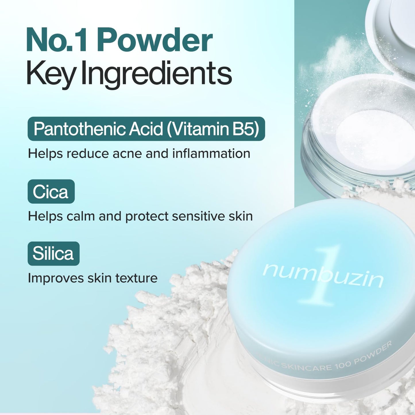 numbuzin No.1 Powder | Pantothenic Skincare 100 Powder | 24H Long-Lasting Finish | Silica +