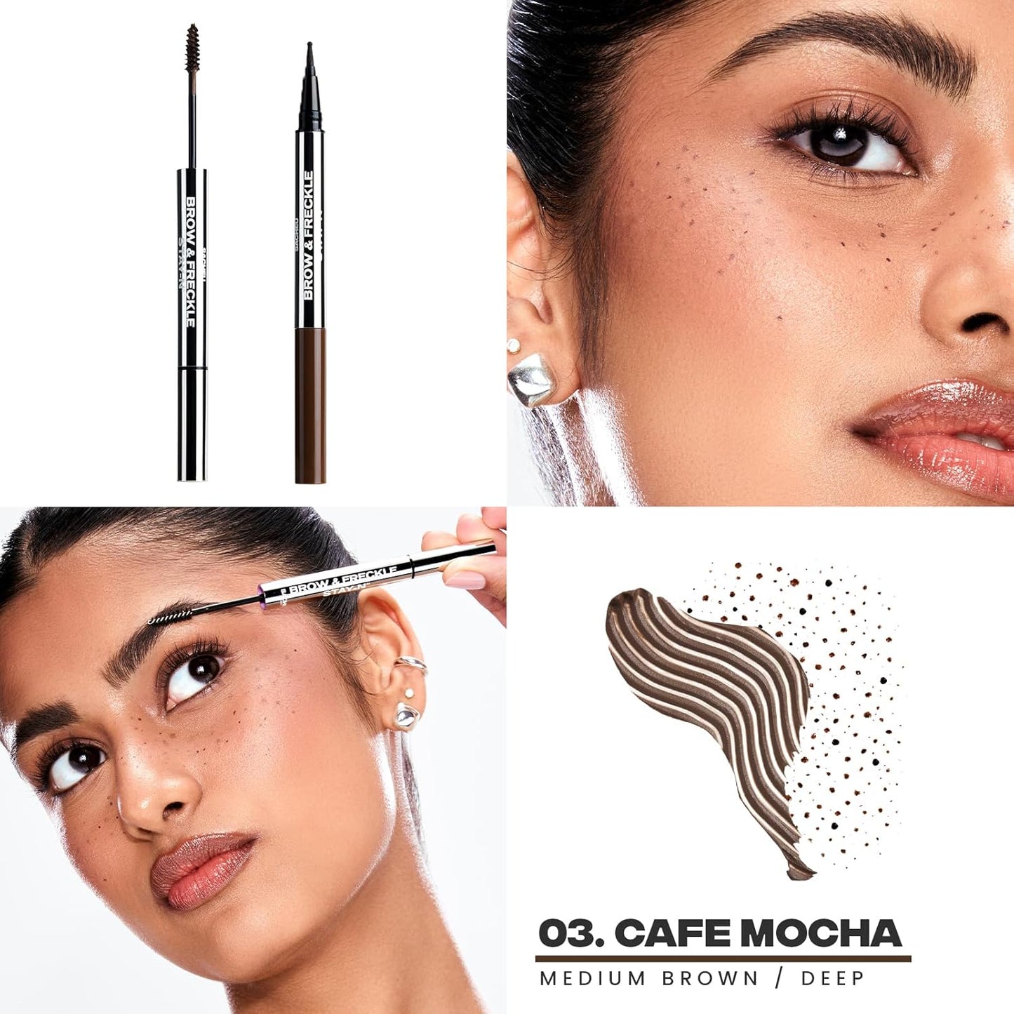 Sacheu Brow & Freckle STAY-N Tinted Eyebrow Gel & Faux Freckle Pen — 2-in-1 Longwear Water Resistant Brows Tint, Cruelty-Free & Vegan, Cafe Mocha