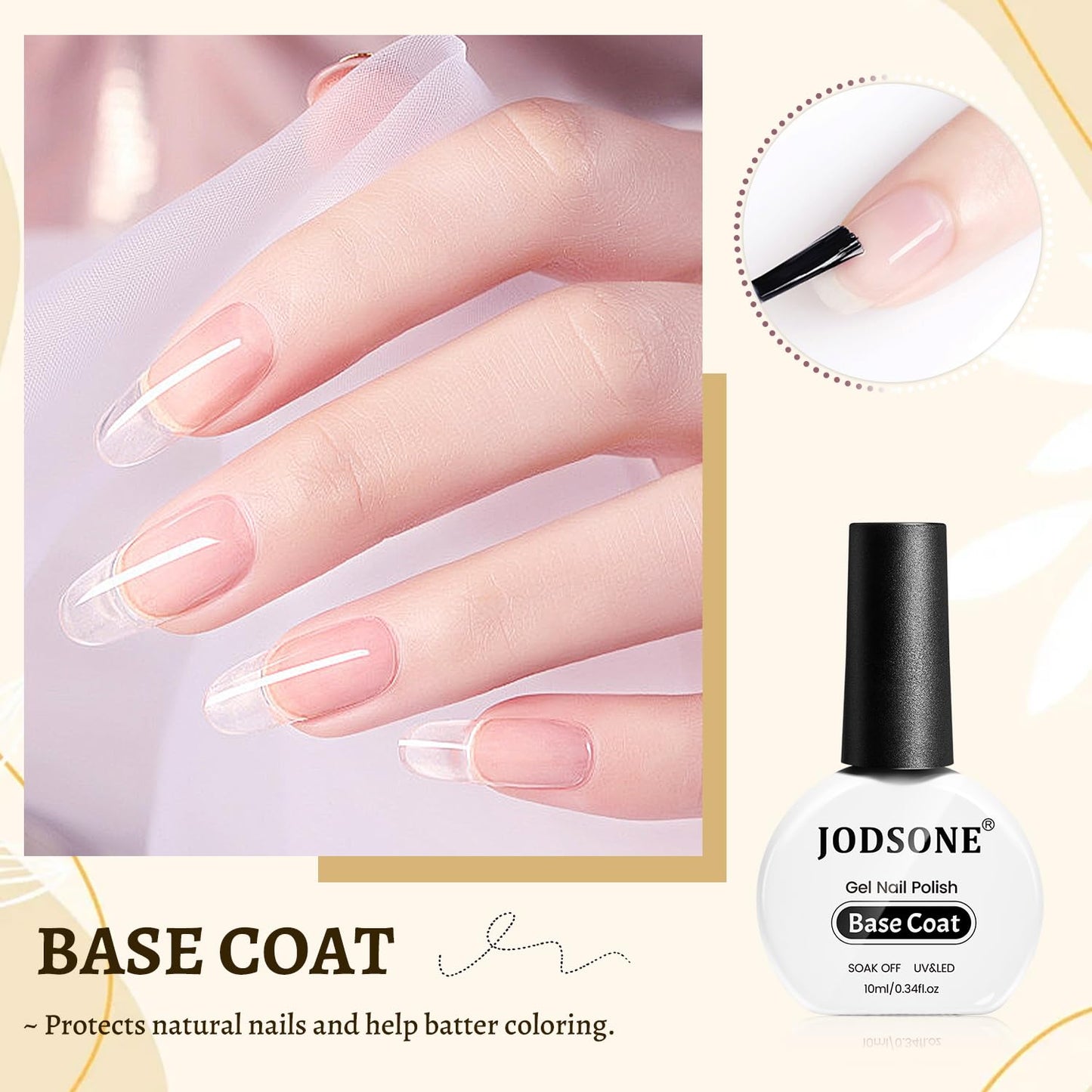 JODSONE 3Pcs 10ml Top and Base Coat Gel Nail Remover Set Gel Nail Remover for Quick and Easy at Home Removal U V Light Curing Required