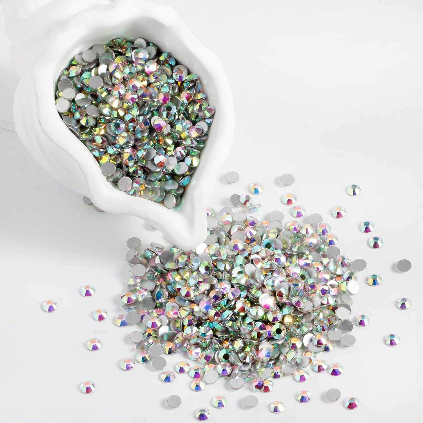 3000PCS SS8 Flatback Rhinestones | 12-Facet Diamond-Cut Glass Gems for Nail Art, Clothing, DIY Crafts |Glue-On Decoration Stones with Silver Backing(Crystal AB)