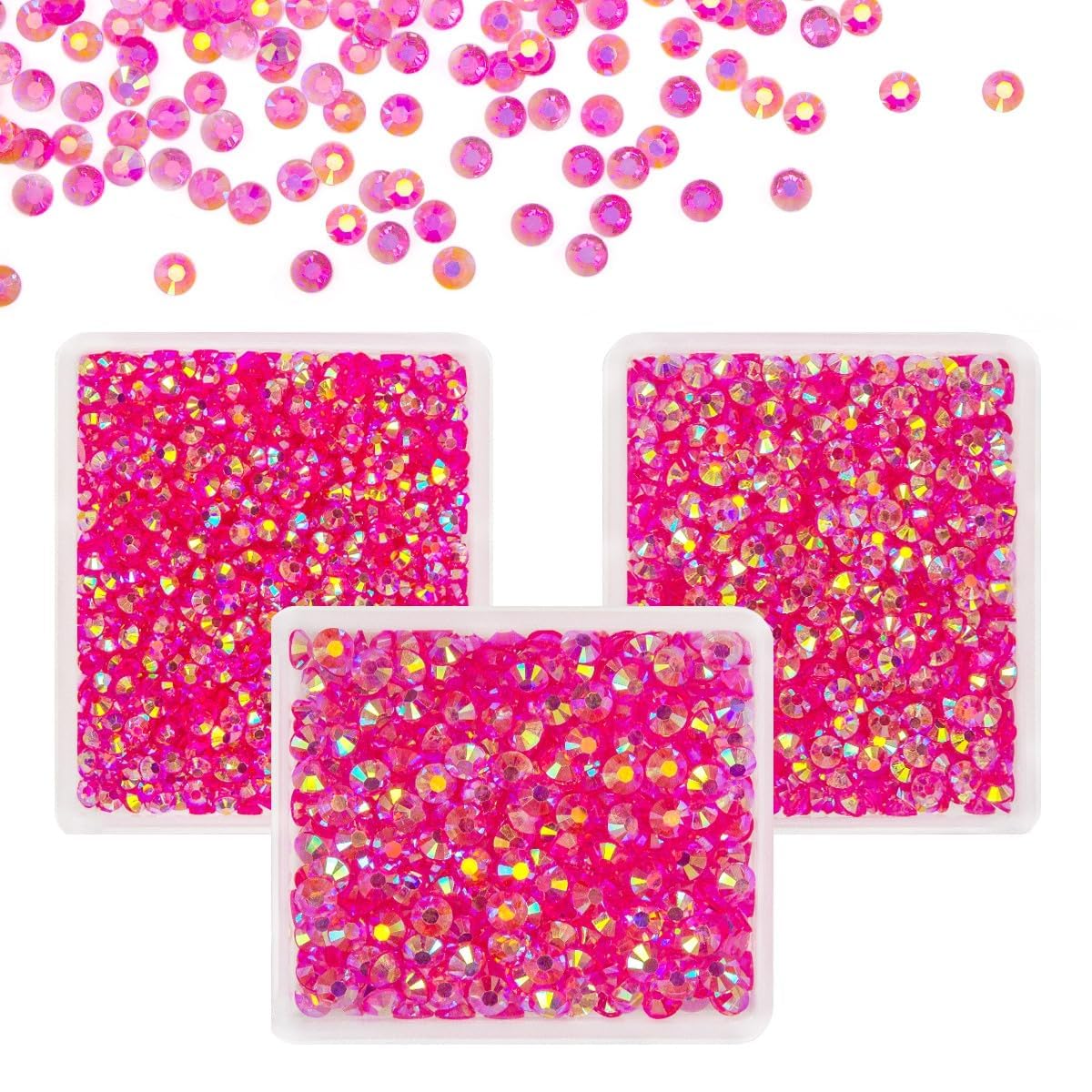 Transparent Rose Pink AB Jelly Resin Rhinestones for Crafting 3mm 4mm 5mm 6mm Clear Hot Pink Flatback Stones Diamonds Crystals Gems Charms for Nails Face Eyes Makeup Tumblers Bottles DIY Crafts