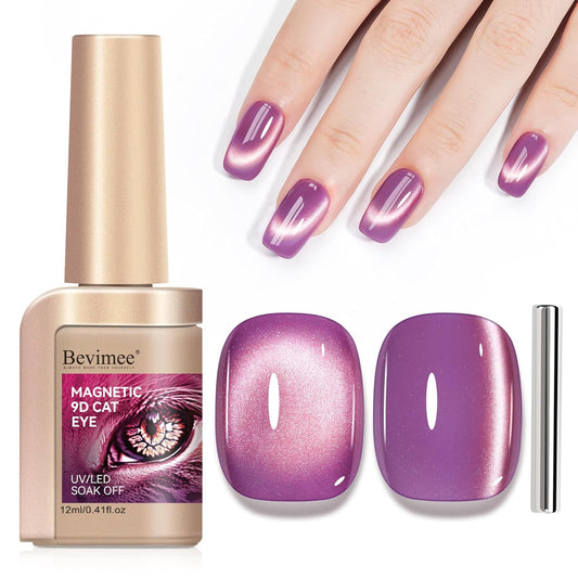 Purple Cat Eye Gel Nail Polish - Glass CatEye Polish Holographic Mooncat Gel Polish with Magnet Stick Long-Lasting UV/LED Soak Off Home DIY Manicure