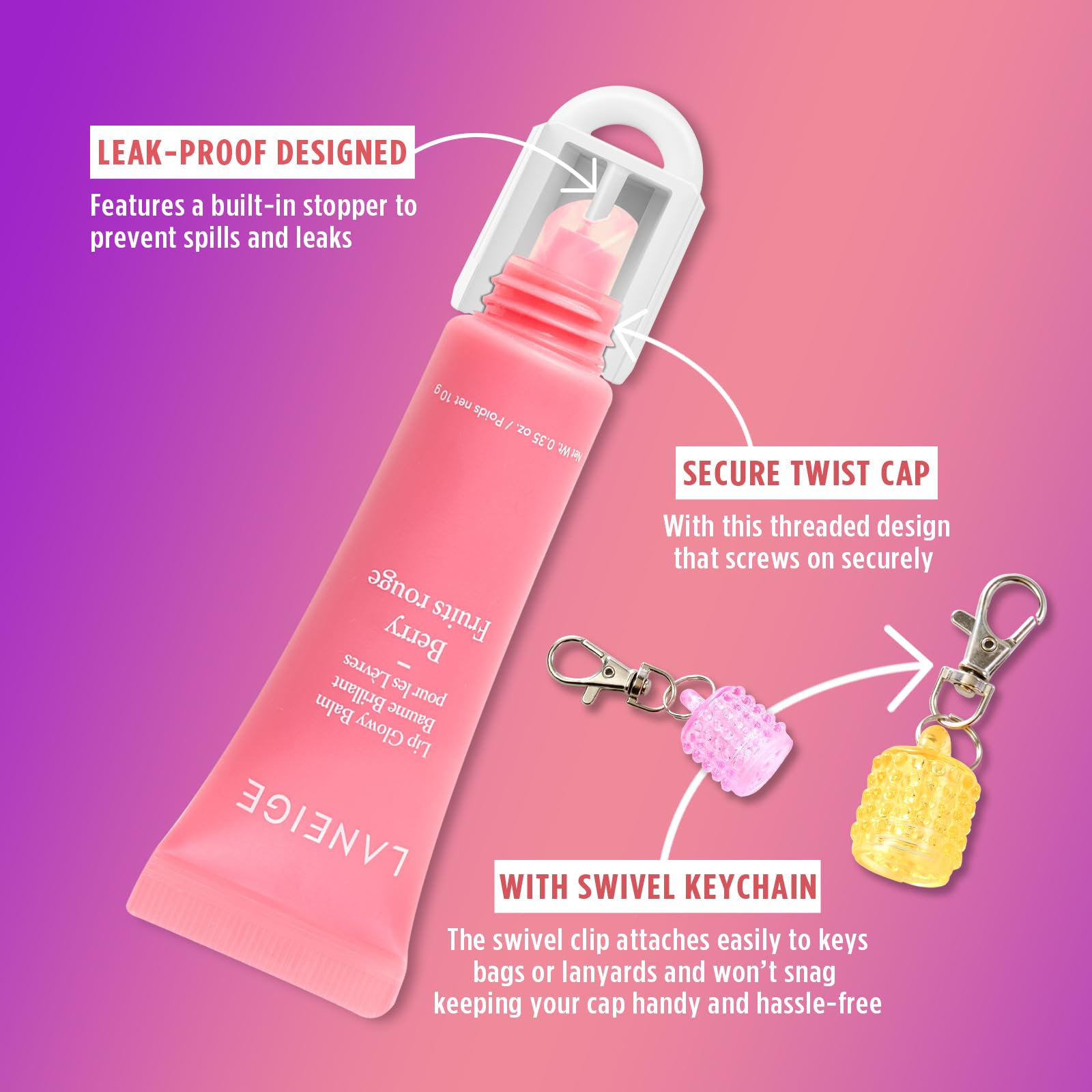 Lip Balm Keychain Cap for Laneige, Summer Friday and Glossier, Lip Balm Holder for Lanyard or Bag