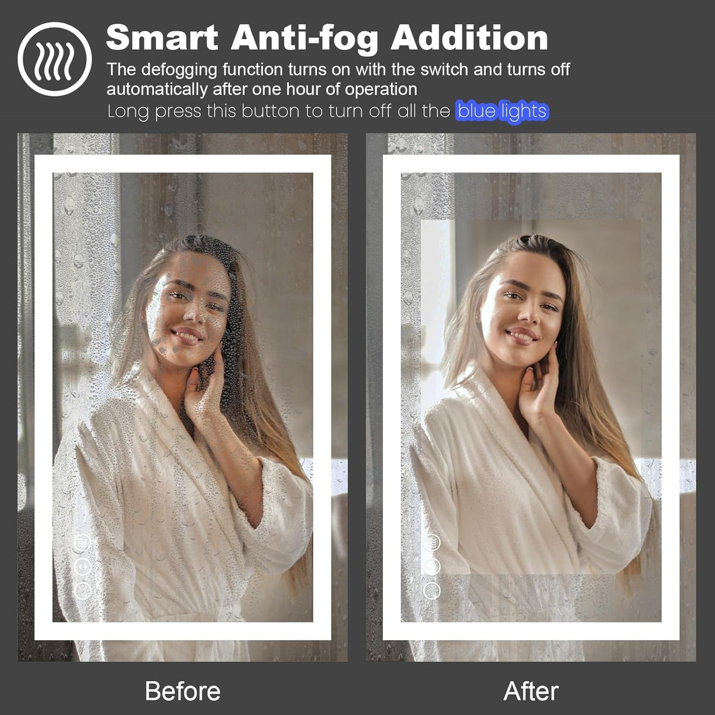 Amorho LED Mirror for Bathroom 40"X38" with Front Light and Backlit, Stepless Dimmable, Anti-Fog, Shatter-Proof, Memory, 3 Colors, Wall Mount (Horizontal/Vertical)