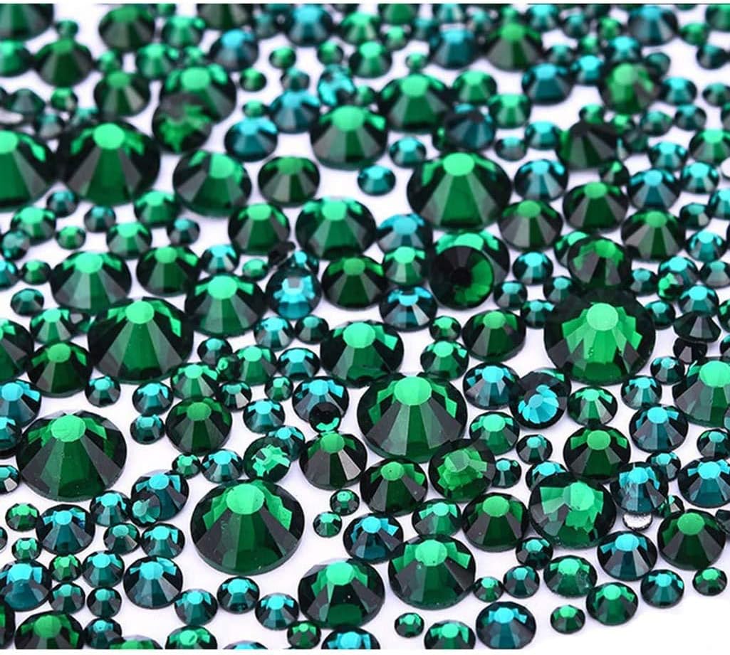 3456pcs Flatback Rhinestones Glass Charms Diamantes Gems Stones for Nail Art 6 Size ss4~ss12 Dark Green