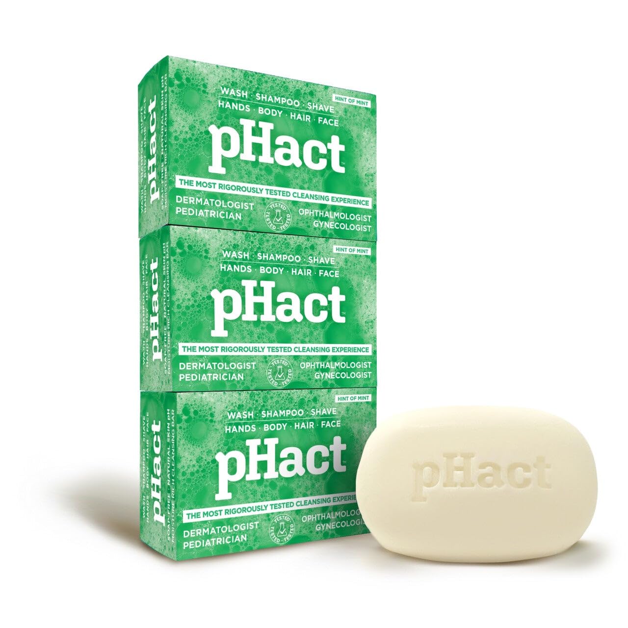 ANDREW LESSMAN pHact Moisture-Rich, Soap-Free Cleansing Bar Hint of Mint. Natural Skin pH. All Skin Types - Even Sensitive Skin. Hypoallergenic. Dermatologist Tested. 3 Pack 4.25 oz each