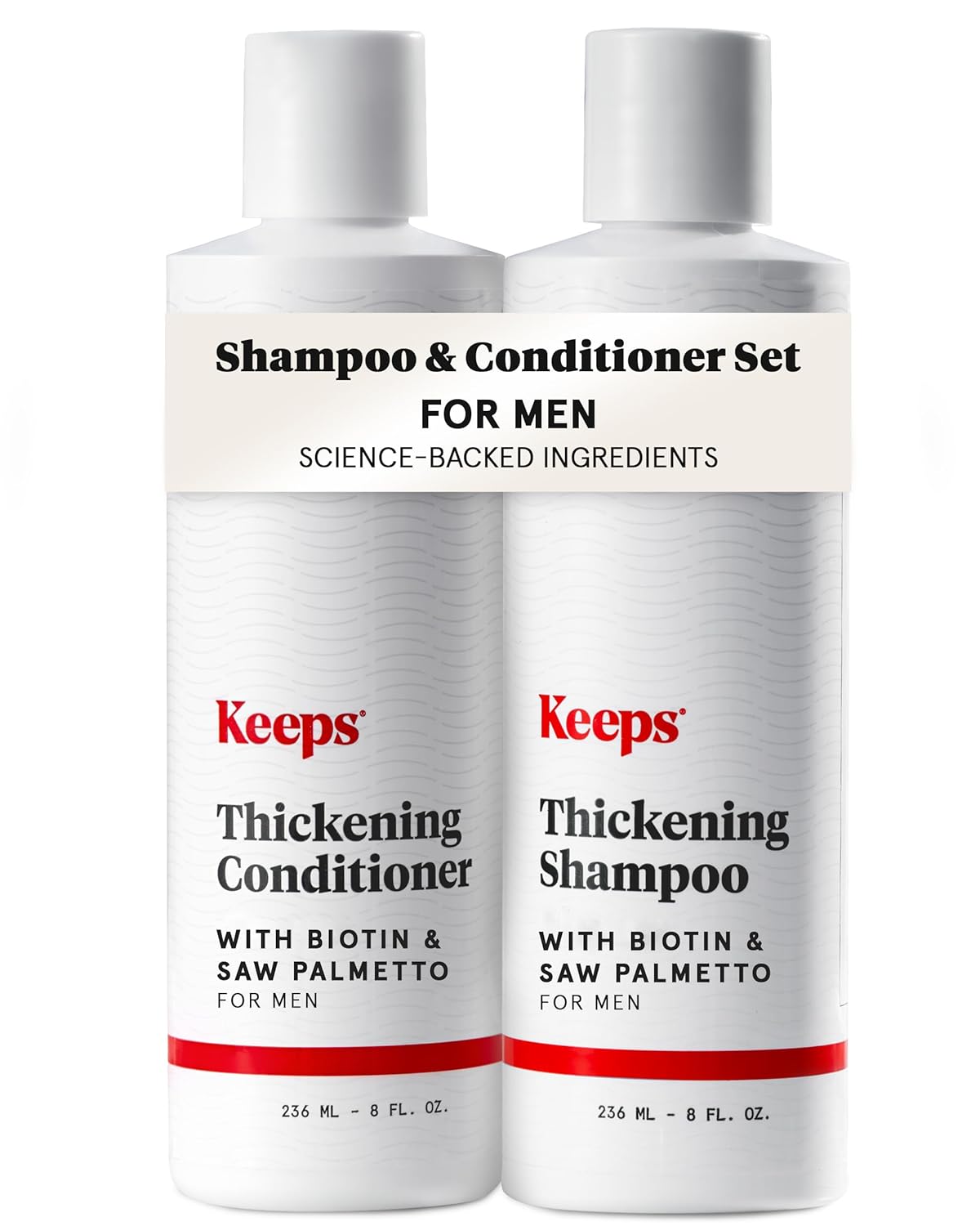 Keeps Hair Loss Shampoo & Conditioner Set For Men - Mens Hair Care for Fuller, Thicker Looking Hair - Thinning & Hair Growth Product - DHT Blocker - Infused with Biotin, Caffeine & Saw Palmetto - 8 oz