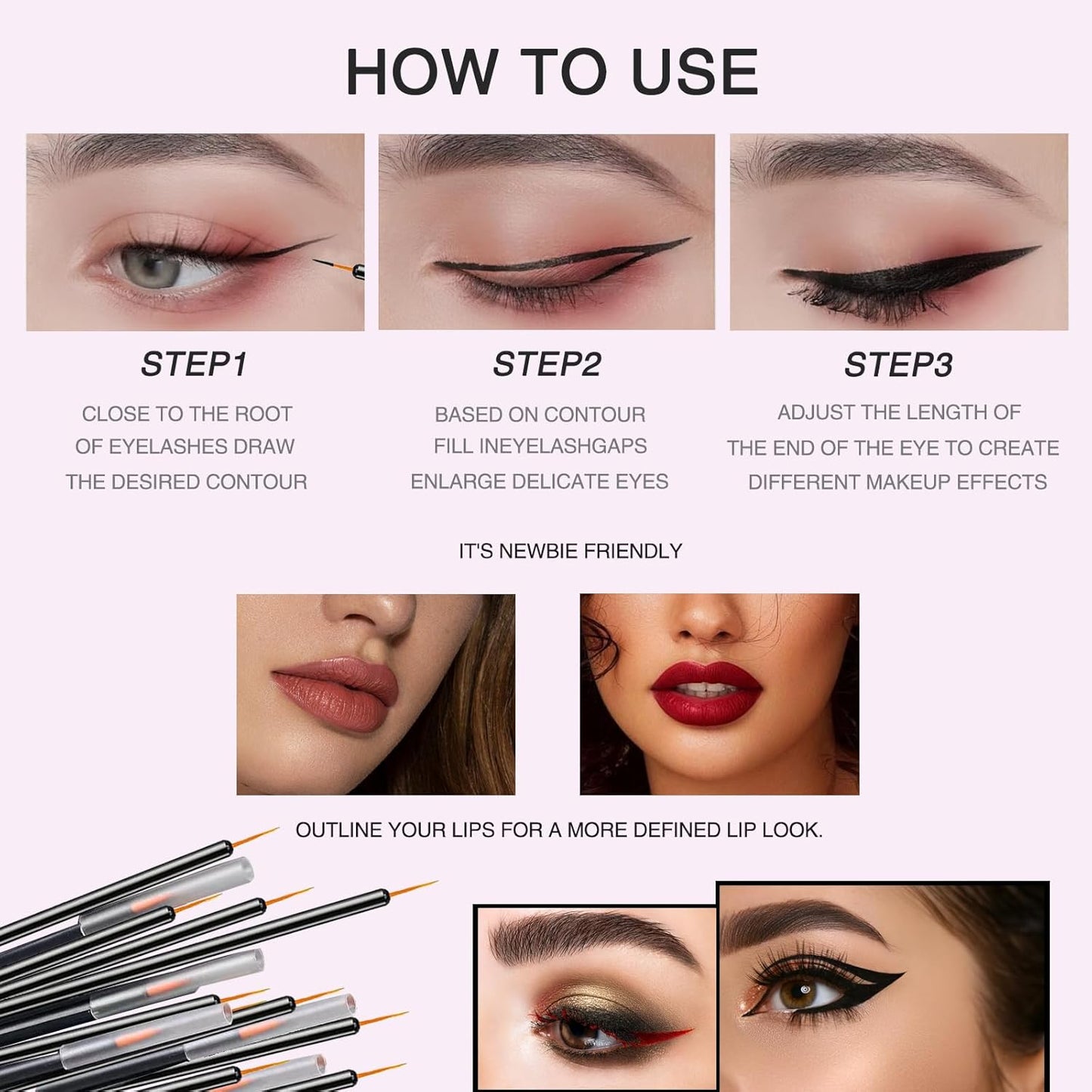 100 Pack Disposable Eyeliner Brush, Ultra-fine Point Eye Liner Applicator Cosmetic Eye Wands Makeup Brushes Tools (Color: Black)