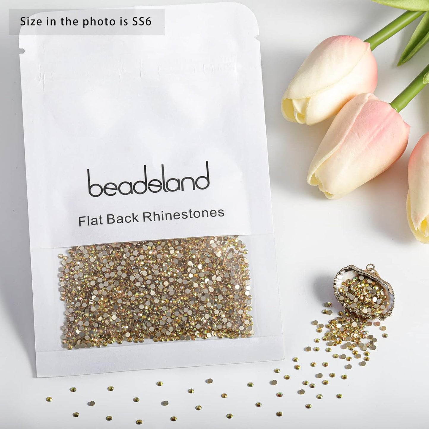 beadsland Flat Back Crystal Rhinestones Round Gems, Metal Sunlight (1.9-2.0mm) SS6/1440pcs