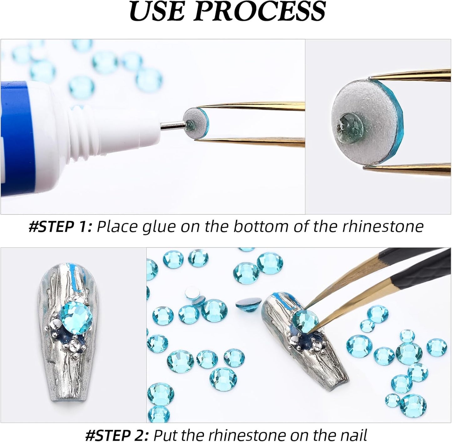 Aquamarine Flatback Rhinestones, Glass Rhinestones for Nail Art and Craft, Glue Fix, Loose Crystal Gemstones(Aquamarine, SS20, 2880pcs, 4.6-4.8mm)