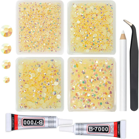 Light Champagne AB Resin Rhinestones w B7000 Jewelry Glue for Bedazzling Crafting 3mm-6mm AB