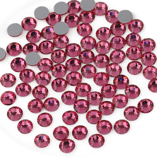 Beadsland 144pcs Flat Back Crystal Rhinestones Round Gems for Nail Art and Craft Glue Fix, Rose