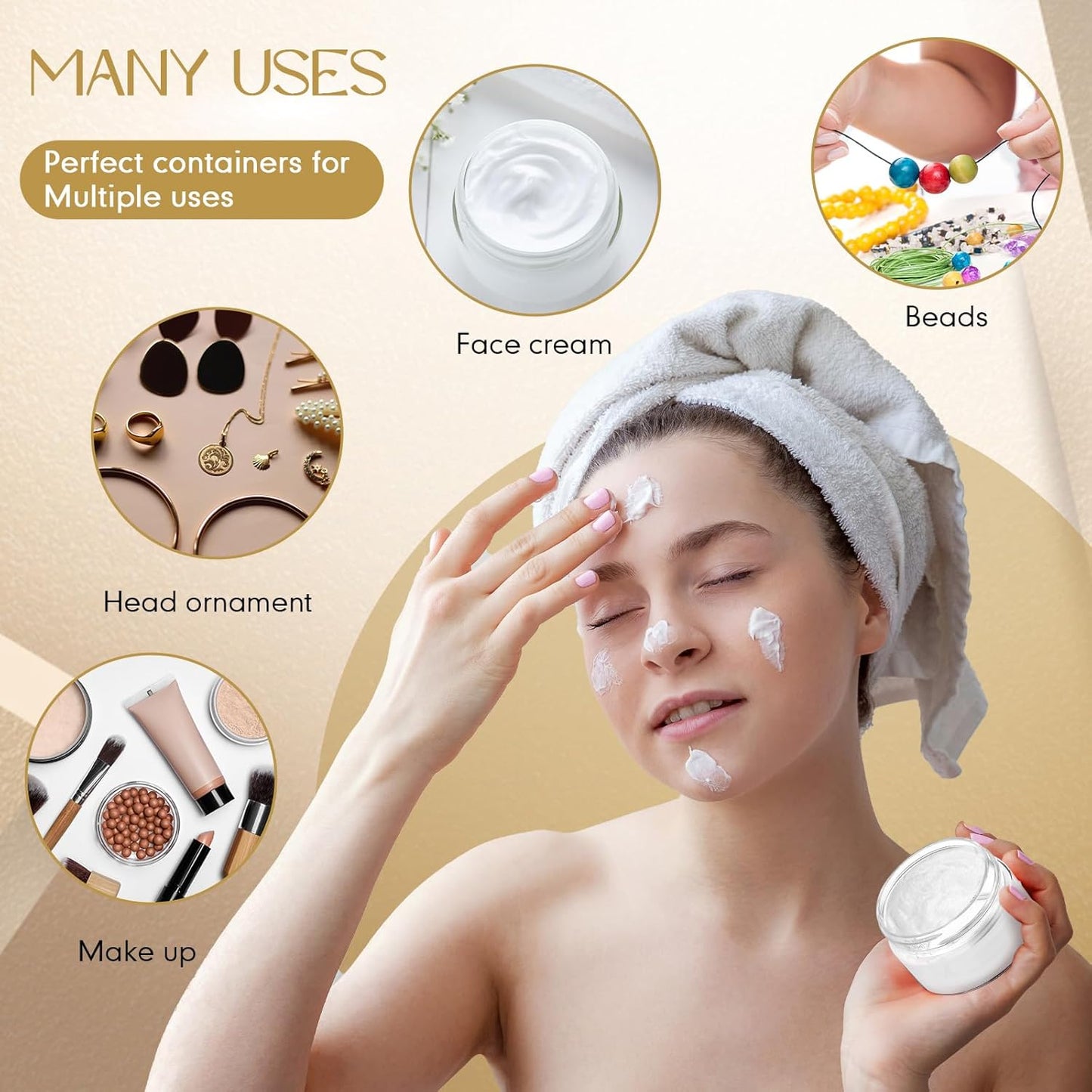 SATINIOR 100 Pcs Plastic Jars with Lids Small Containers Lids Wide Mouth Small Plastic Containers for Lotion Cream Rhinestones Body Butters Travel Storage(1 oz,Pink)