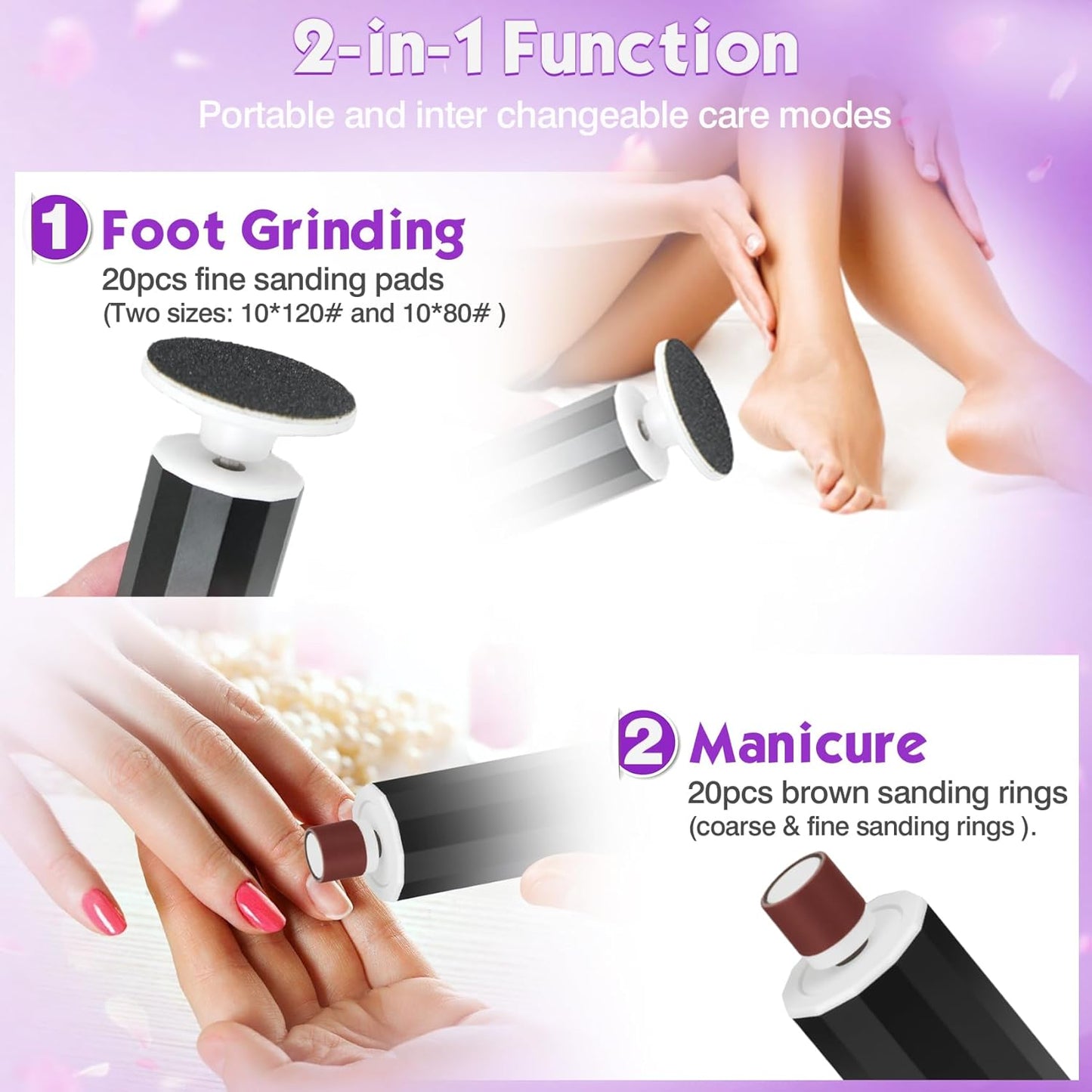 Electric Foot Callus Remover, Electric Foot File Speed Adjustment & Direction of Rotation Controller, Pedicure Tools for Feet with 20Pcs Replacement Sandpaper and 10Pcs Barrel Sandpaper