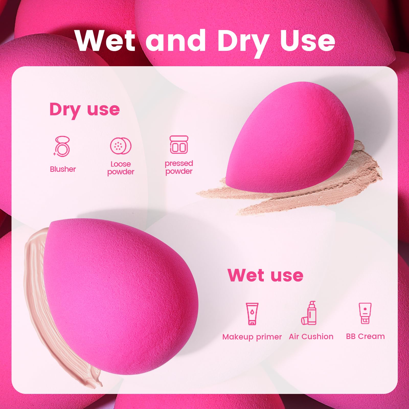 BEAKEY Makeup Sponges 5 Pack, Rose Pink Beauty Sponge for Foundation