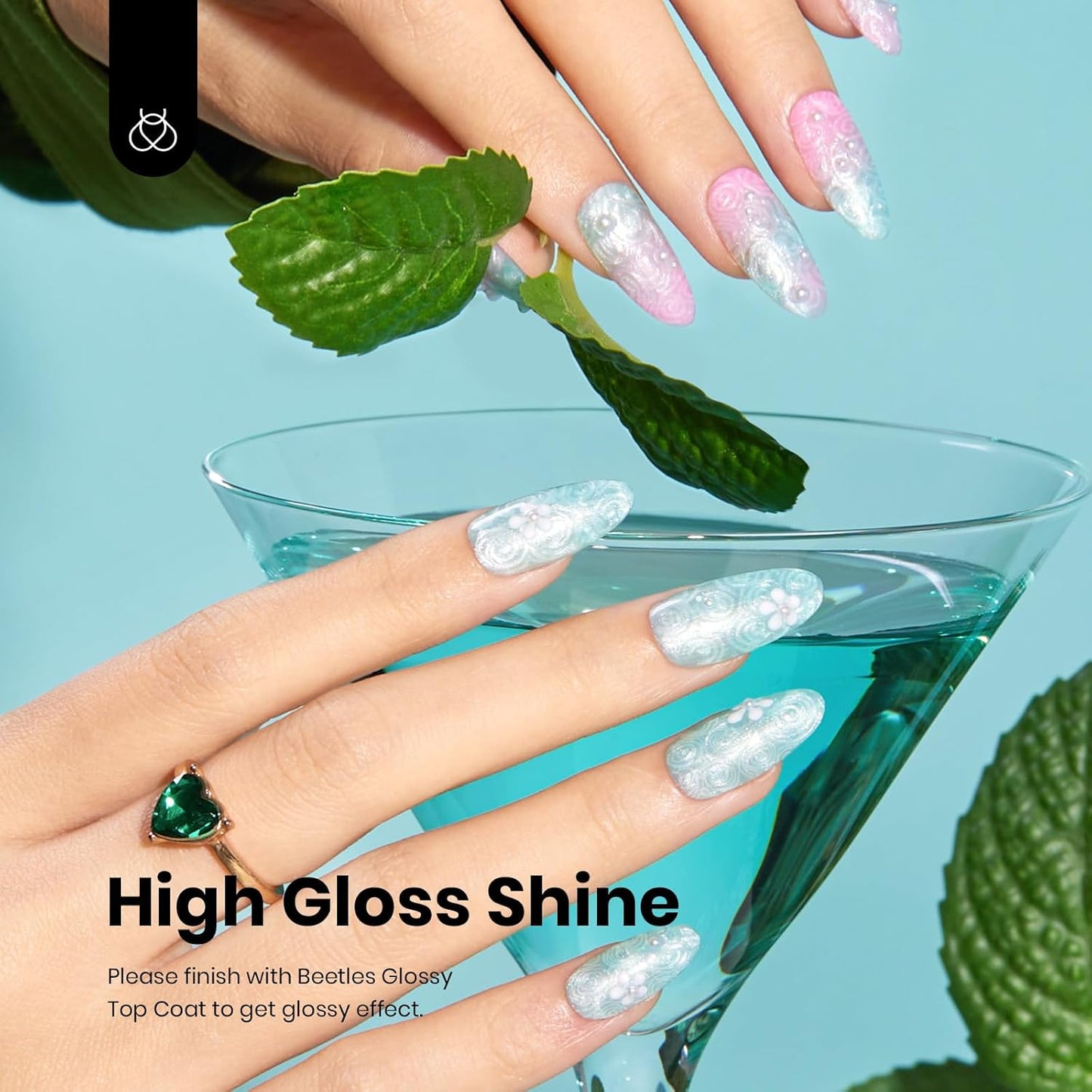 Beetles Mint Green Gel Polish, 15ML Mint Green Glitter Nail Polish Pearlescent Shimmer Mermaid Gel Nails Soak Off U V LED Nail Lamp Need Manicure Salon DIY Nail Art Design