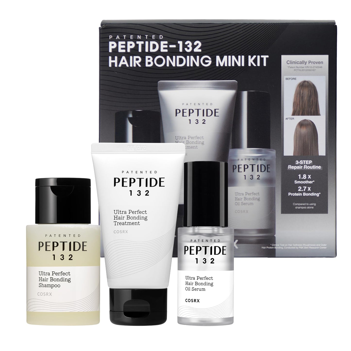 COSRX PEPTIDE-132 Hair Bonding Mini Kit, Shampoo, Treatment & Oil Serum