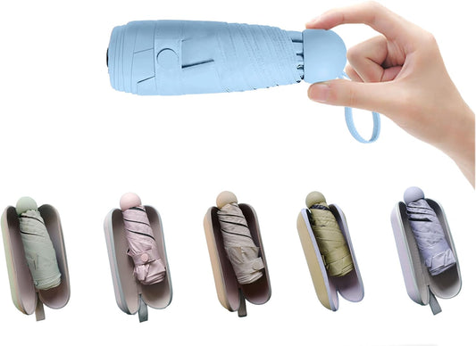 BAODINI Travel Essentials Mini Umbrella for Purse With Case Small Compact UV Sun Protection Lightweight Tiny Pocket Manual Open Close Umbrella for Women Kids and Men Fit Purse Backpack