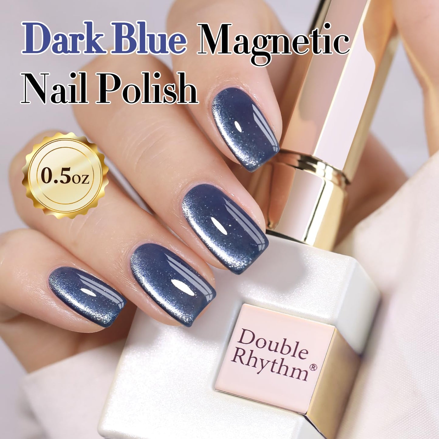 Double Rhythm 0.5 OZ Cat Eye Gel Polish with Magnet 15ML Holographic Glitter Shimmer Translucent Jelly Color Magnetic Polish Salon DIY at Home (Dark Blue-MC1044)