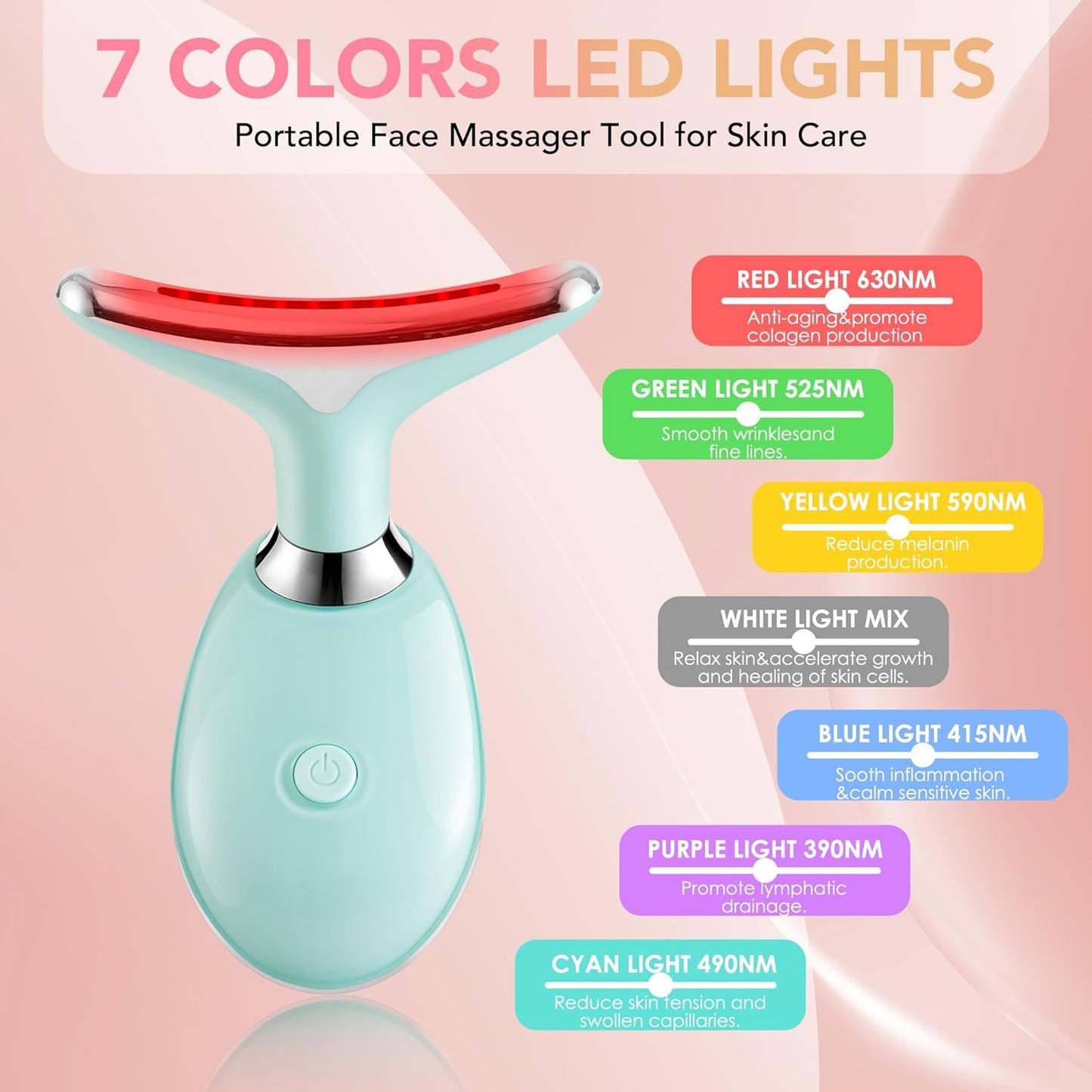 Red-Light-Therapy-for-Face, Facial Massager Wand with 7 Color - Birthday, Christmas, Mothers Day, Valentines Day, Self Care Gifts for Her Women Mom Best Friend Wife Teacher (Emerald Green)