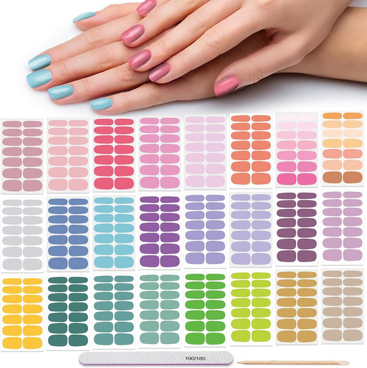 DANNEASY 24 Sheets Nail Polish Stickers - Light Color Full Nail Wraps Stick on Nail Polish Strips
