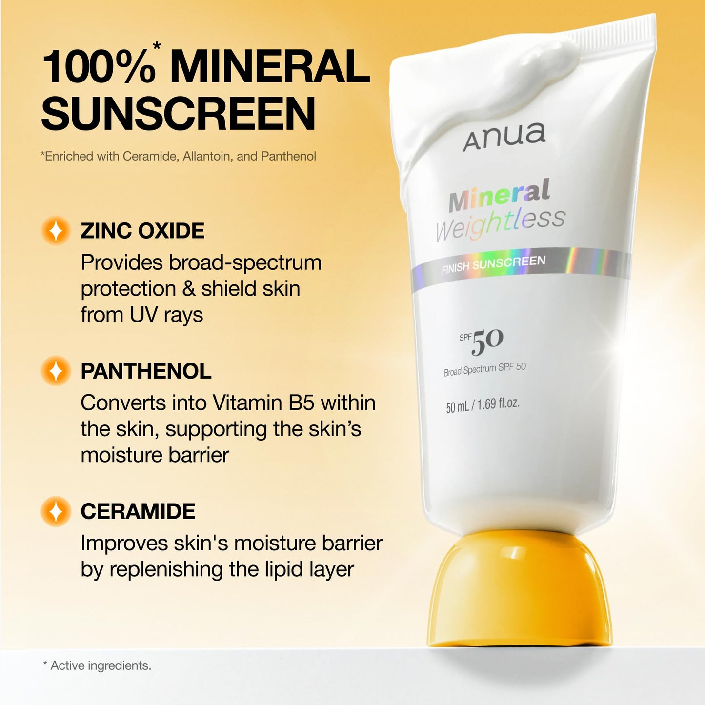 Anua Mineral Weightless Finish Sunscreen SPF 50, Broad Spectrum, Zinc-Based for Sensitive Skin