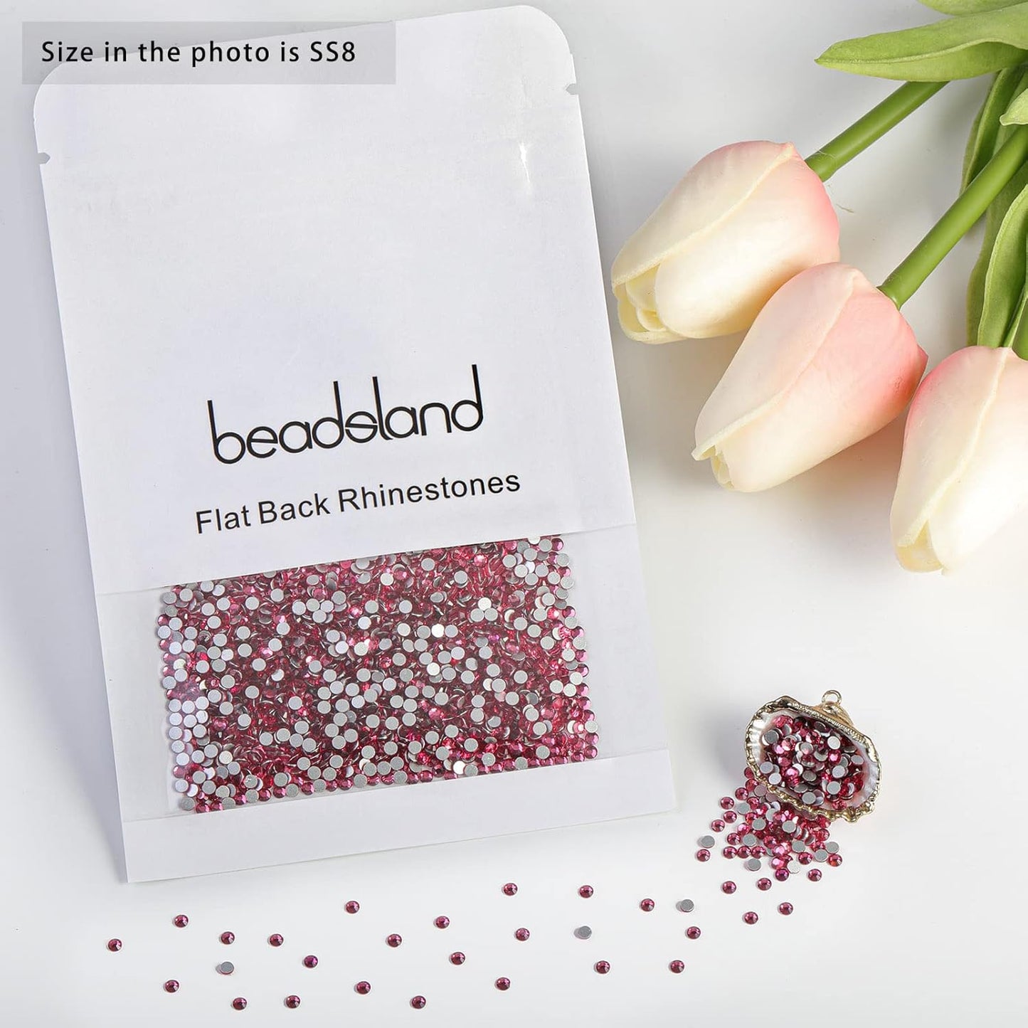 beadsland Flat Back Crystal Rhinestones Round Gems for Nail Art and Craft Glue Fix, Rose, (2.3-2.5mm) SS8/1440pcs