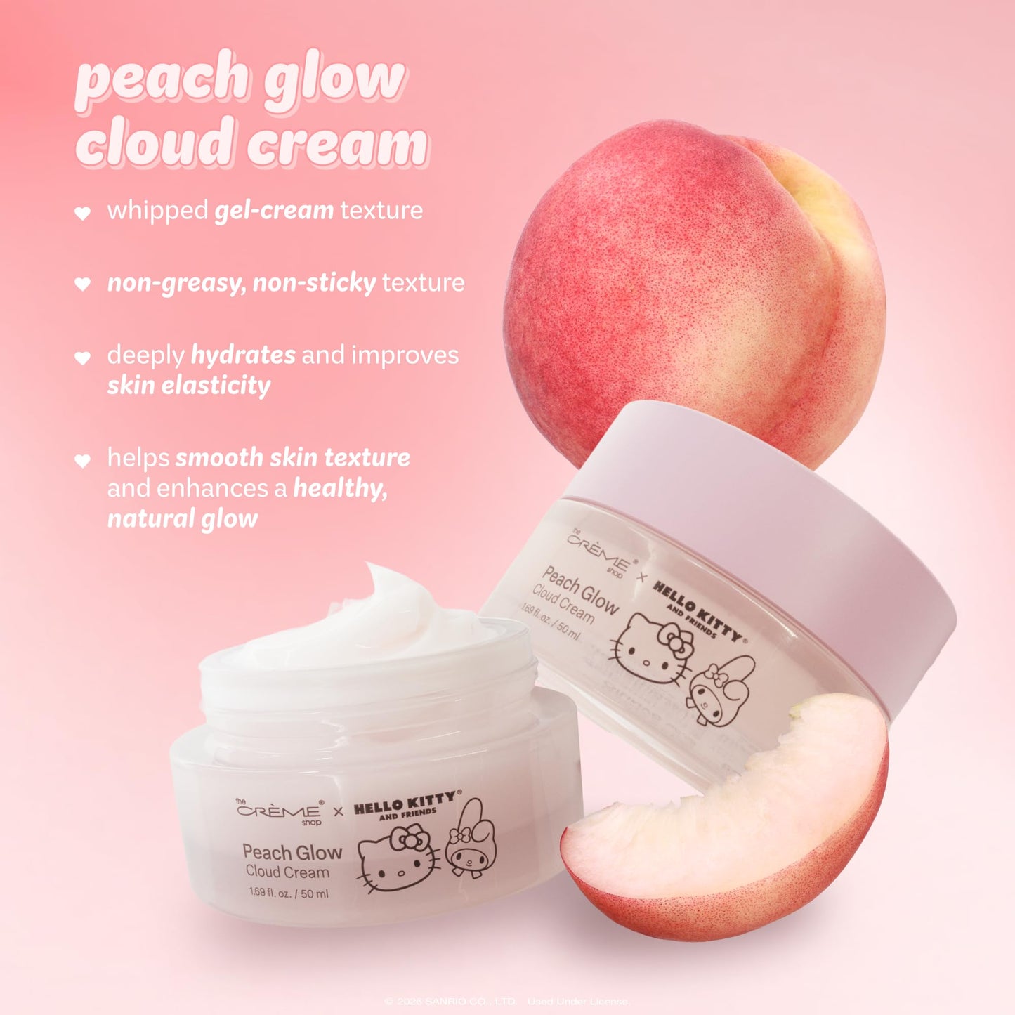 The Crème Shop Hello Kitty Peach Cloud Cream, Hydrating Face Moisturizer