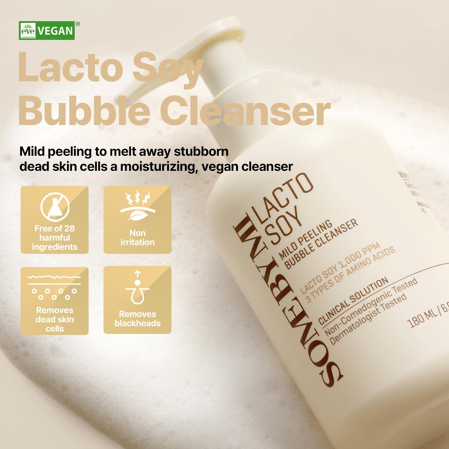 SOME BY MI Lacto Soy Mild Peeling Bubble Cleanser – 6.08oz, 180ml – Korean Vegan Blackhead Removing