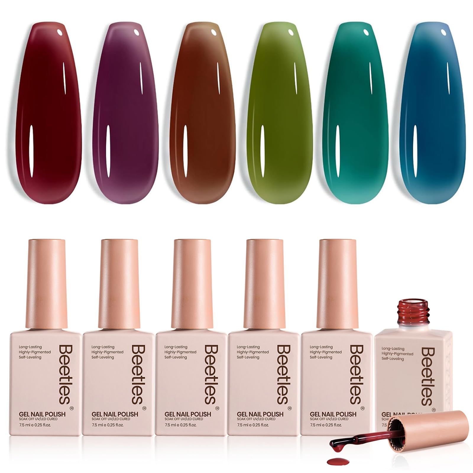 Beetles Midnight Syrup Jelly Gel Nail Polish Set, 6 Colors Fall Gel Polish